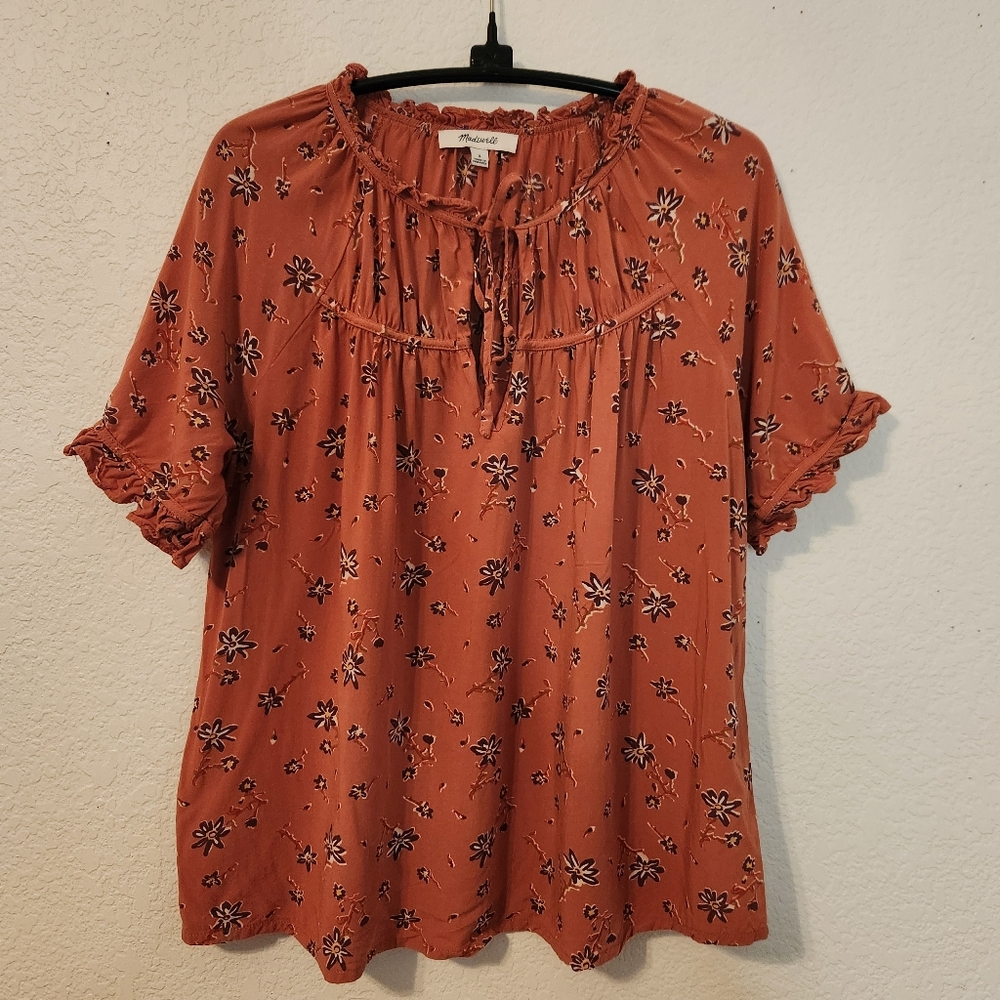 Madewell Floral Rust Women's Short-Sleeve Top,β Size S